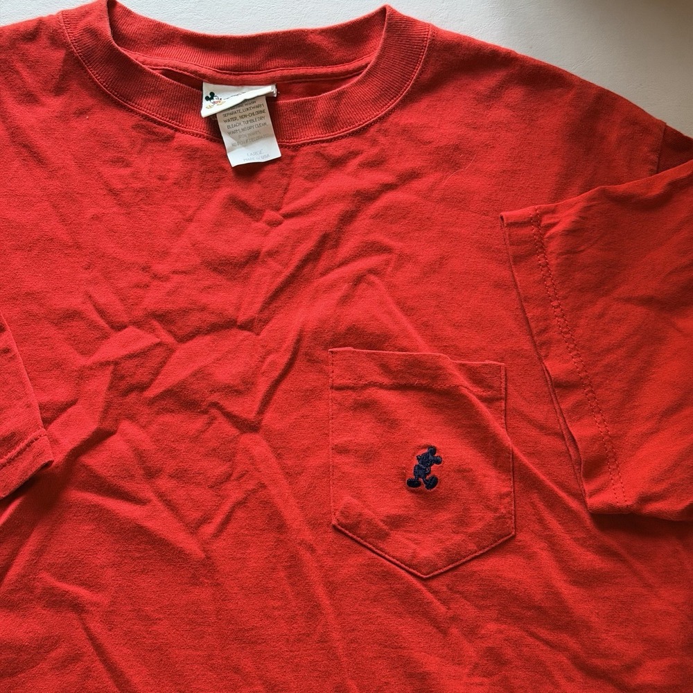 VTG 90s Walt Disney World Mickey Mouse Pocket T-Shirt Adult Large Red USA WDW